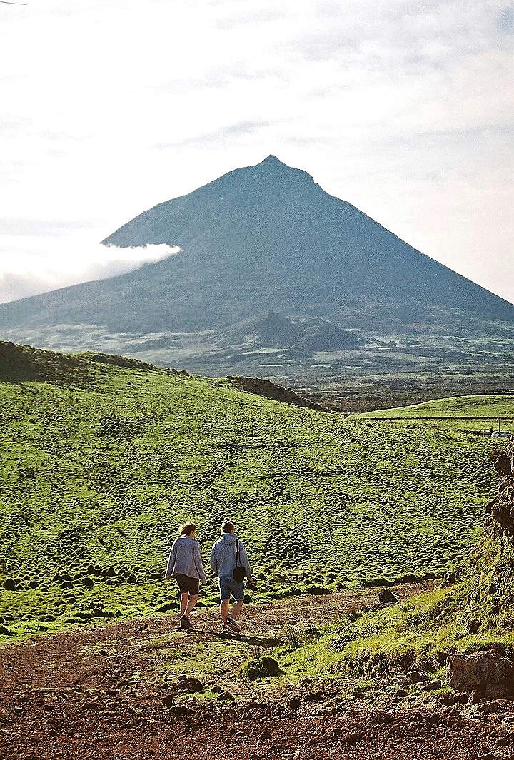 a couple of people walking down a dirt road