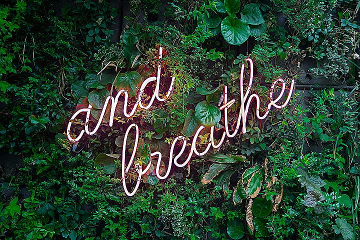 and breathe neon sign on tre