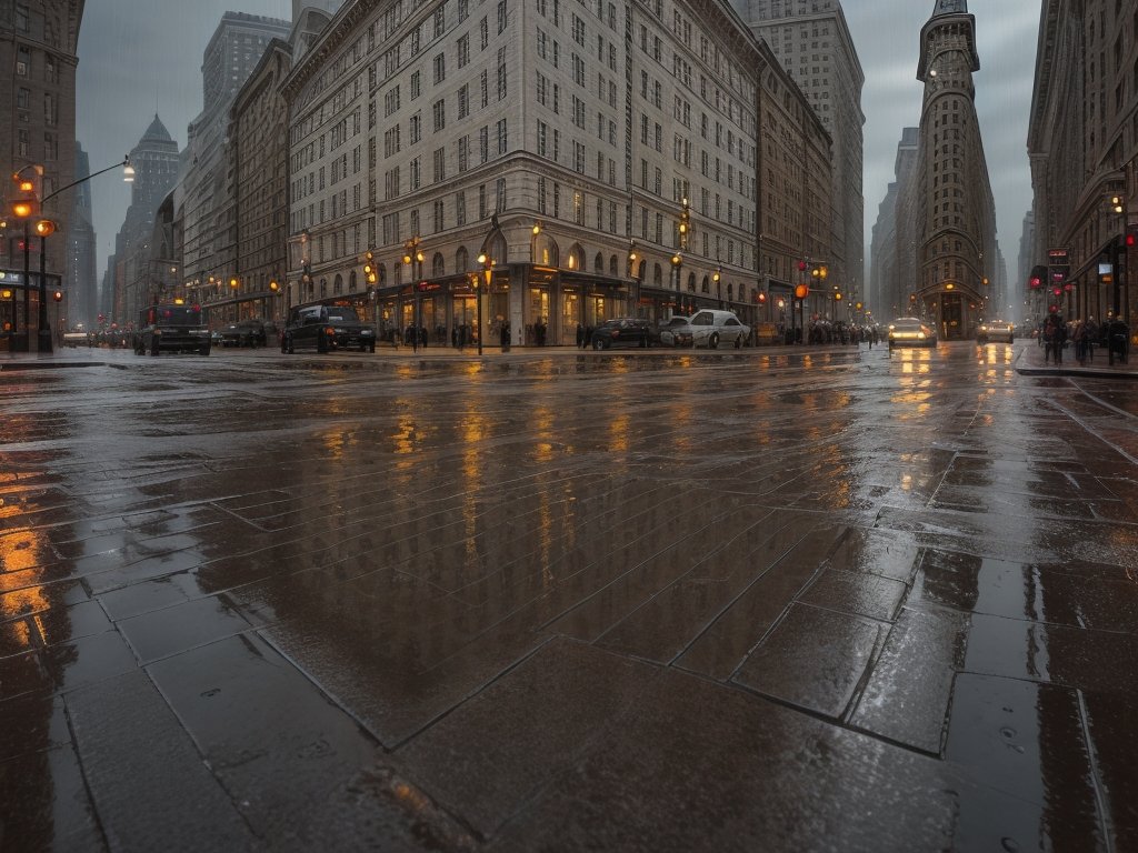 Flatiron Building on a Rainy Evening