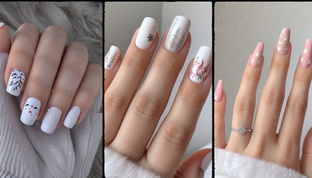 Winter-Themed Christmas Nails: Snowflakes and Sparkles