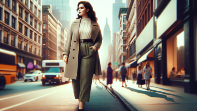 DALL·E 2023 12 15 20.29.34 Create a tall photorealistic image of a plus size woman showcasing a stylish contemporary outfit that exemplifies curvy chic. She should be depicted