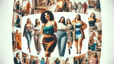 DALL·E 2023 12 15 20.36.44 Generate a wide vibrant image for the featured article. The image should feature a collage of diverse plus size women each in a different flatterin