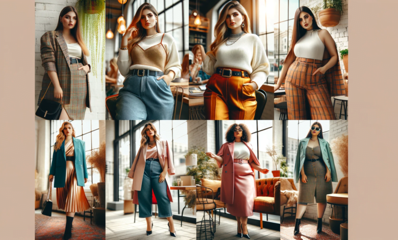 DALL·E 2023 12 15 20.41.29 Generate a wide dynamic image for the featured article. The image should feature diverse plus size women each in a smart fashion forward outfit. Th
