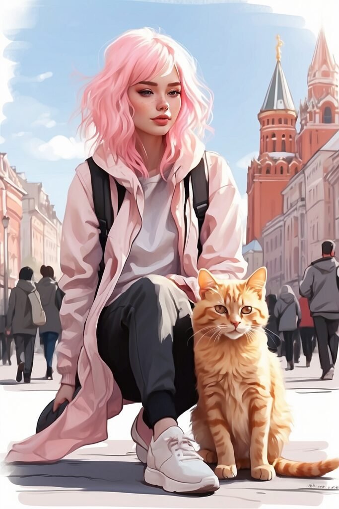 Leonardo Diffusion XL The girl with light pink hair is walking 0