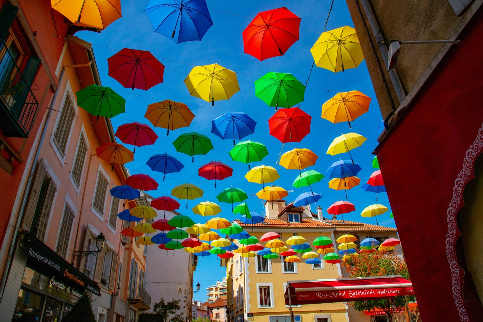 hanging umbrellas during daytime