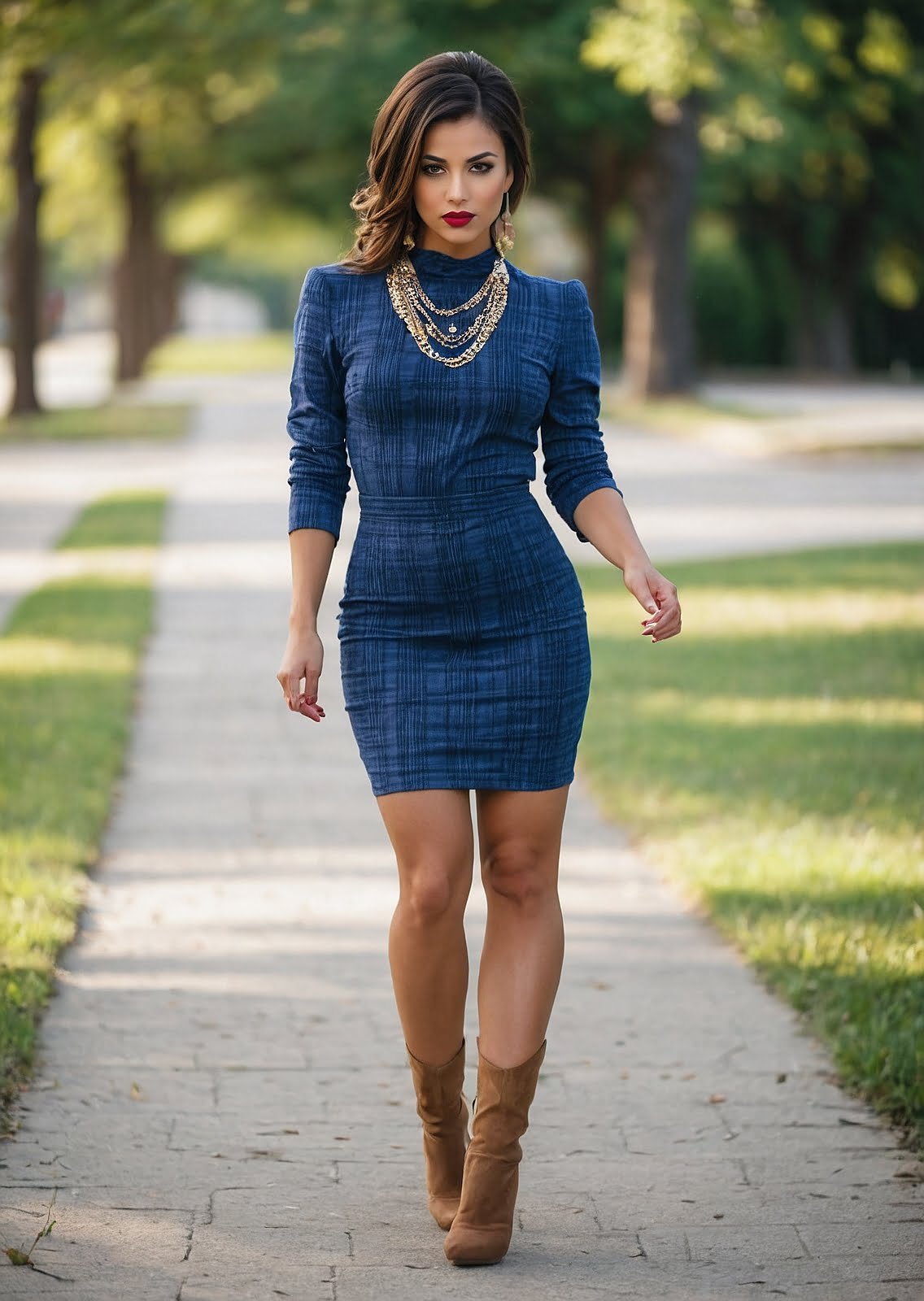 Urban Sophisticate: Plaid Pencil Dress with Statement Necklace