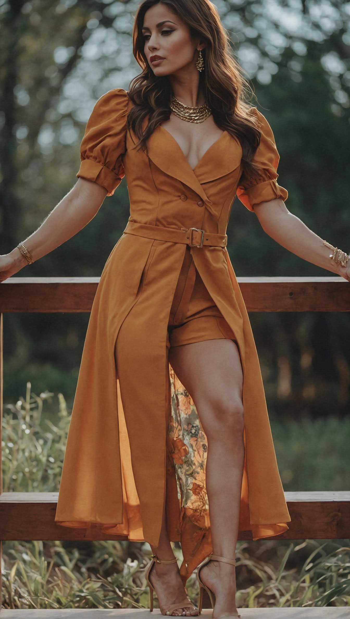 Sophisticated Autumn Glow - Mustard Wrap Dress with Thigh-High Slit