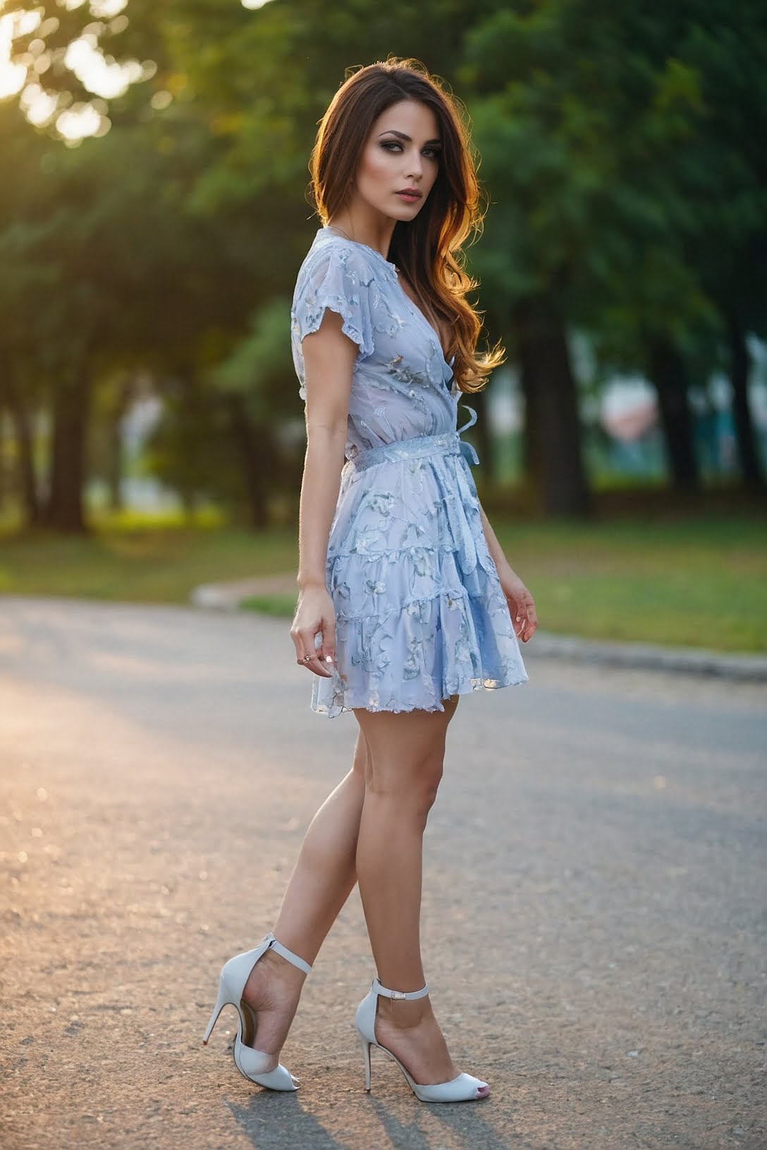 Elegant Twilight: Pastel Blue Layered Summer Dress