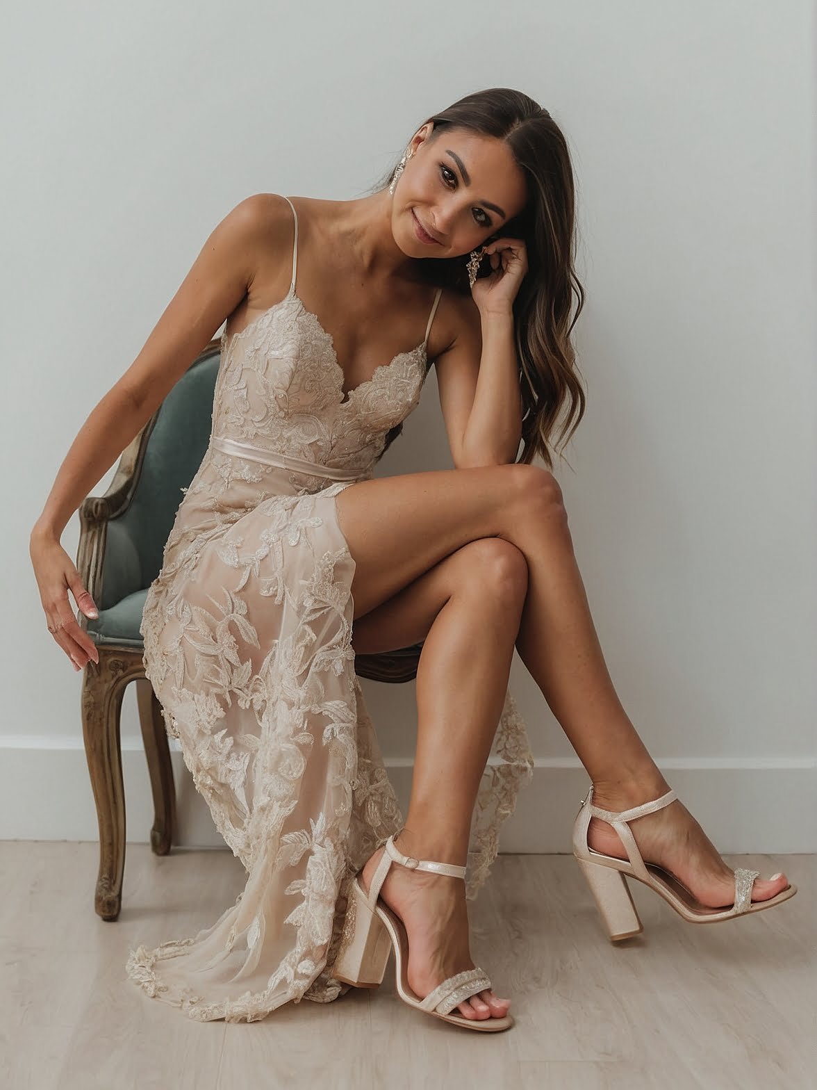 Sleek Nude Lace Mermaid Dress with Strappy Back and Court Train