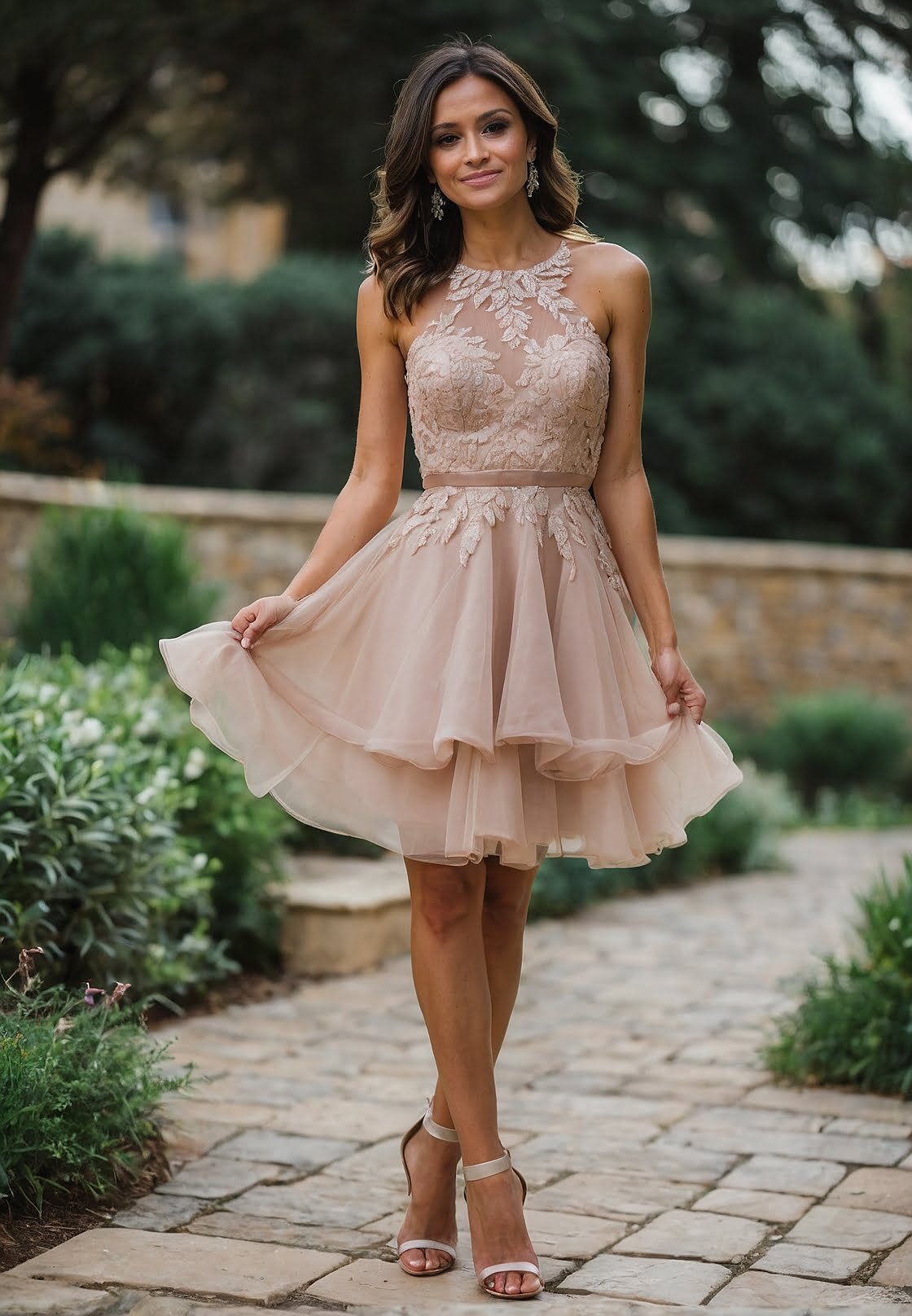 Blush Beauty: Playful Lace Cocktail Dress