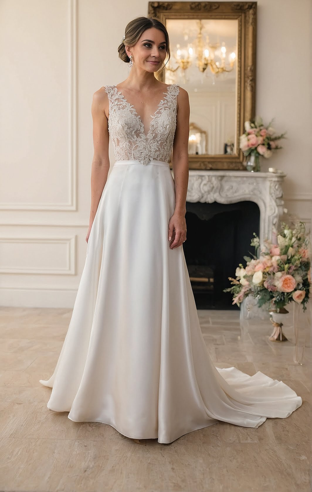 Graceful Lace: Dreamy White Bridal Gown with Sheer Back