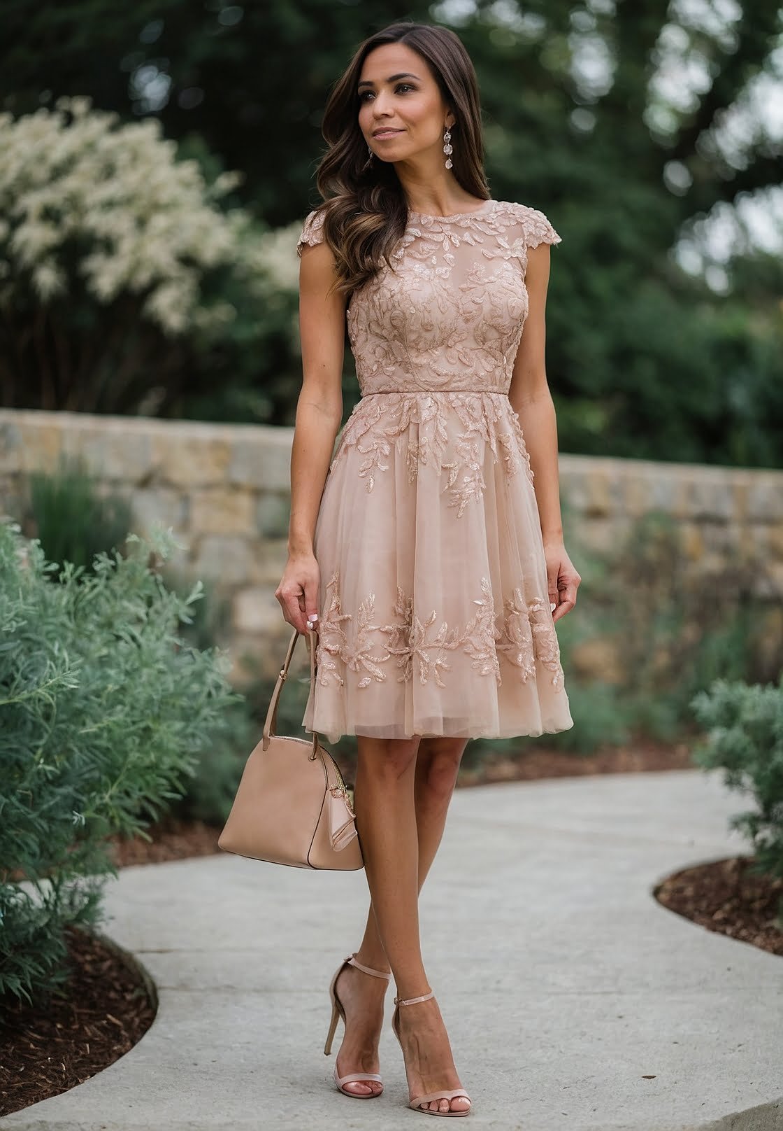 Petal Pink: Floral Lace Short Bridesmaid Dress