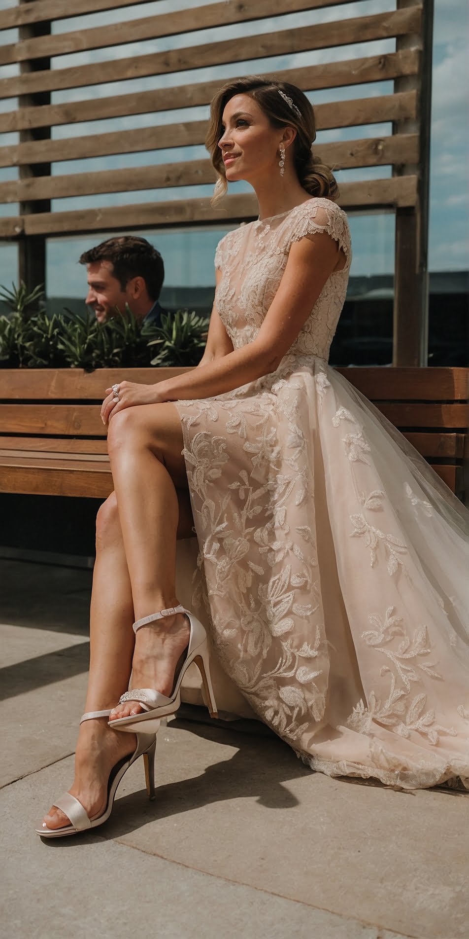 Peaches and Cream: Elegant Lace Gown with Tulle Overlay