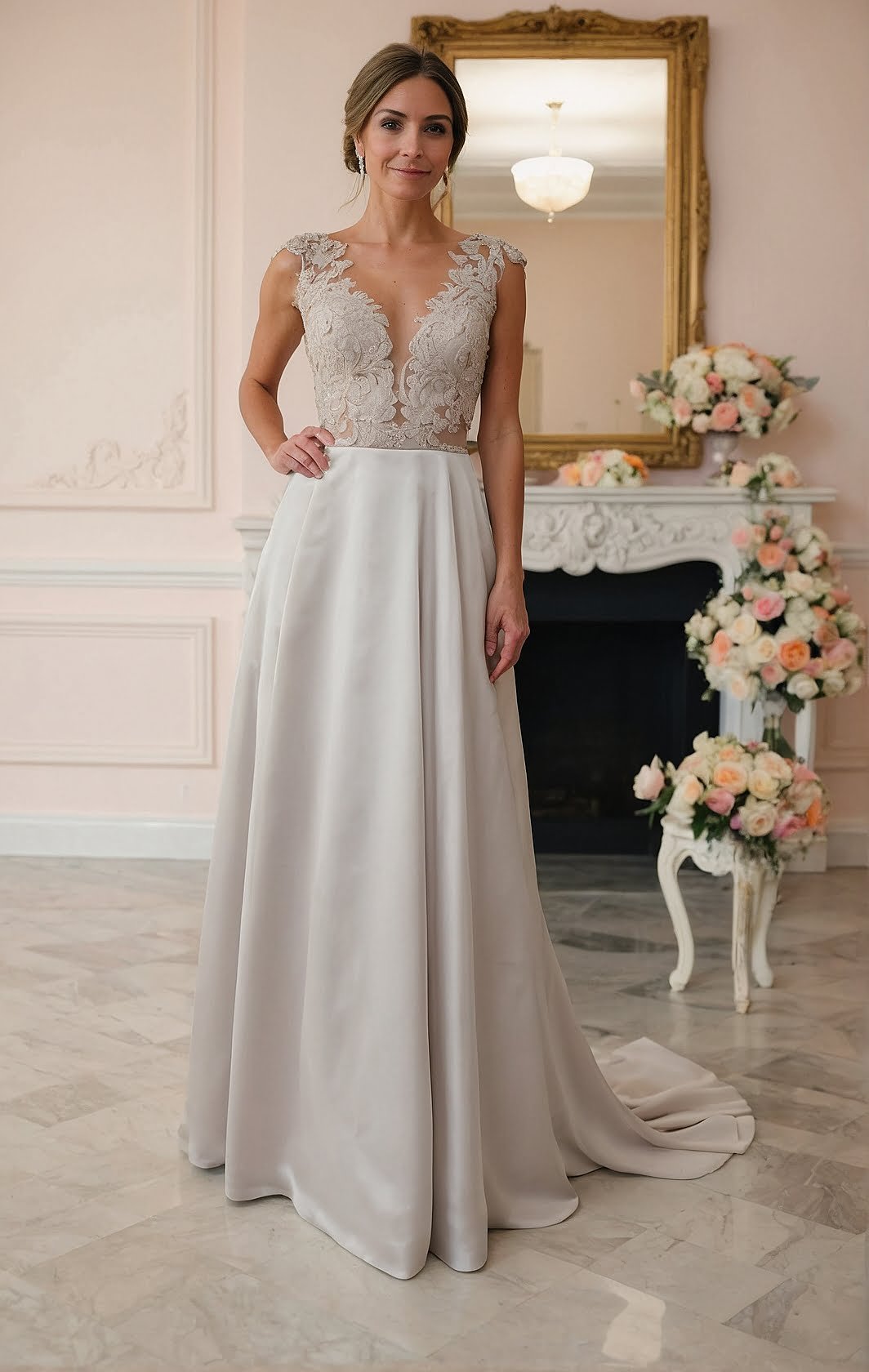 Timeless Sleeveless A-Line Wedding Gown with Delicate Lace Embellishment