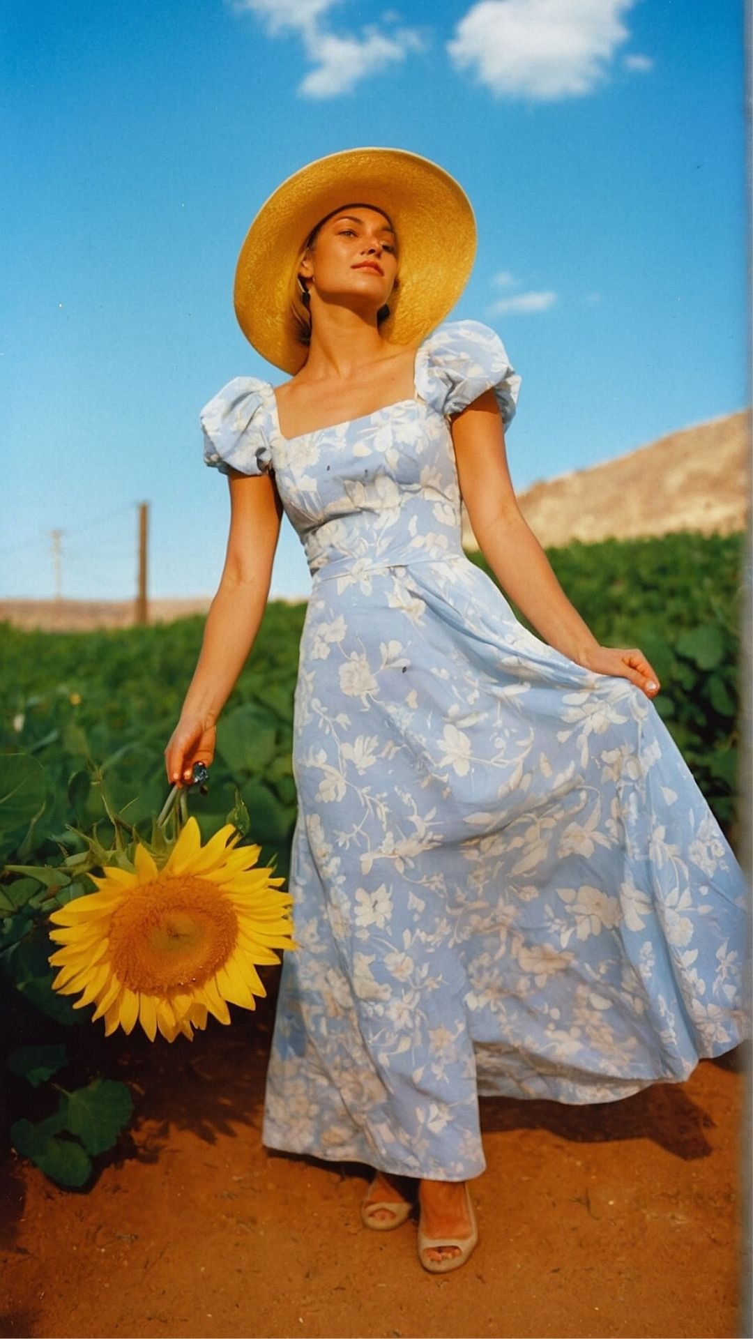 Sunflower Serenity: Summer Dress and Straw Hat Wallpaper