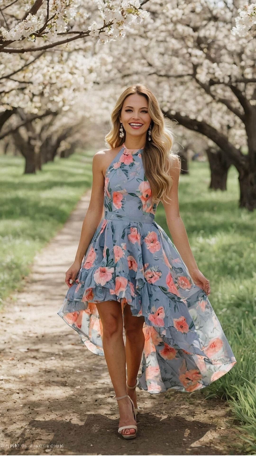 Breezy Floral Halter Dress in Spring Blossom