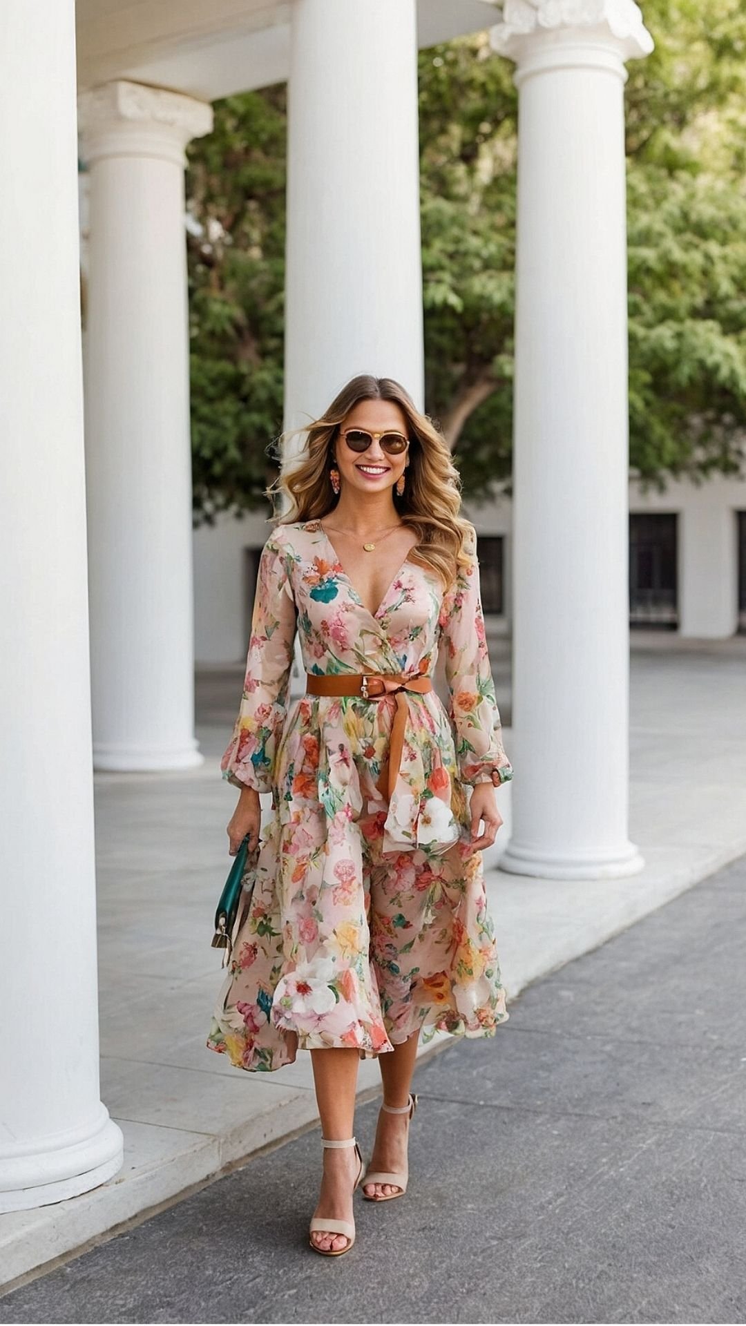 Pillars of Style: Floral Wrap Dress & Classic Heels