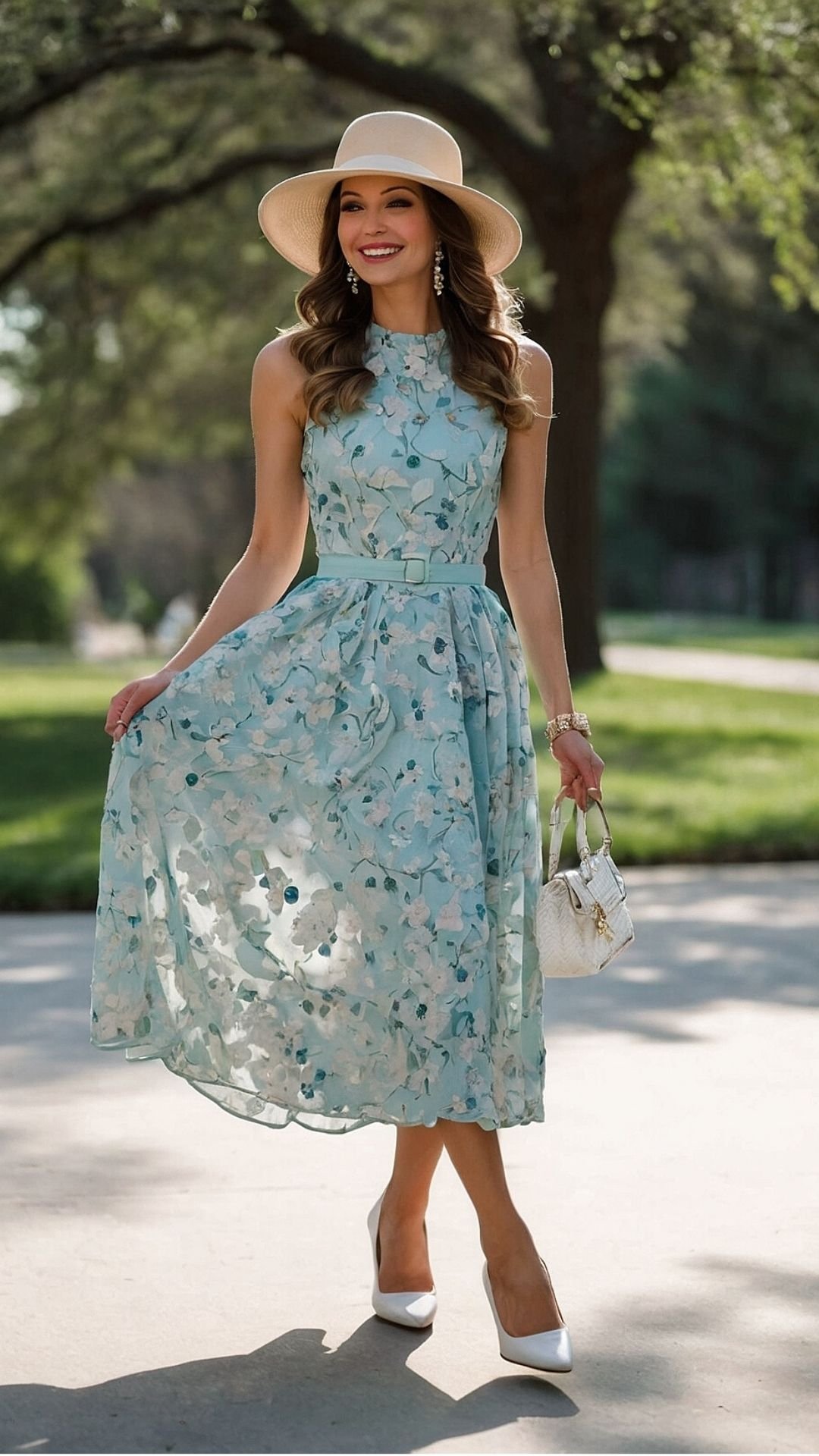 Serenity in Spring: Breezy Blue Floral Midi Dress