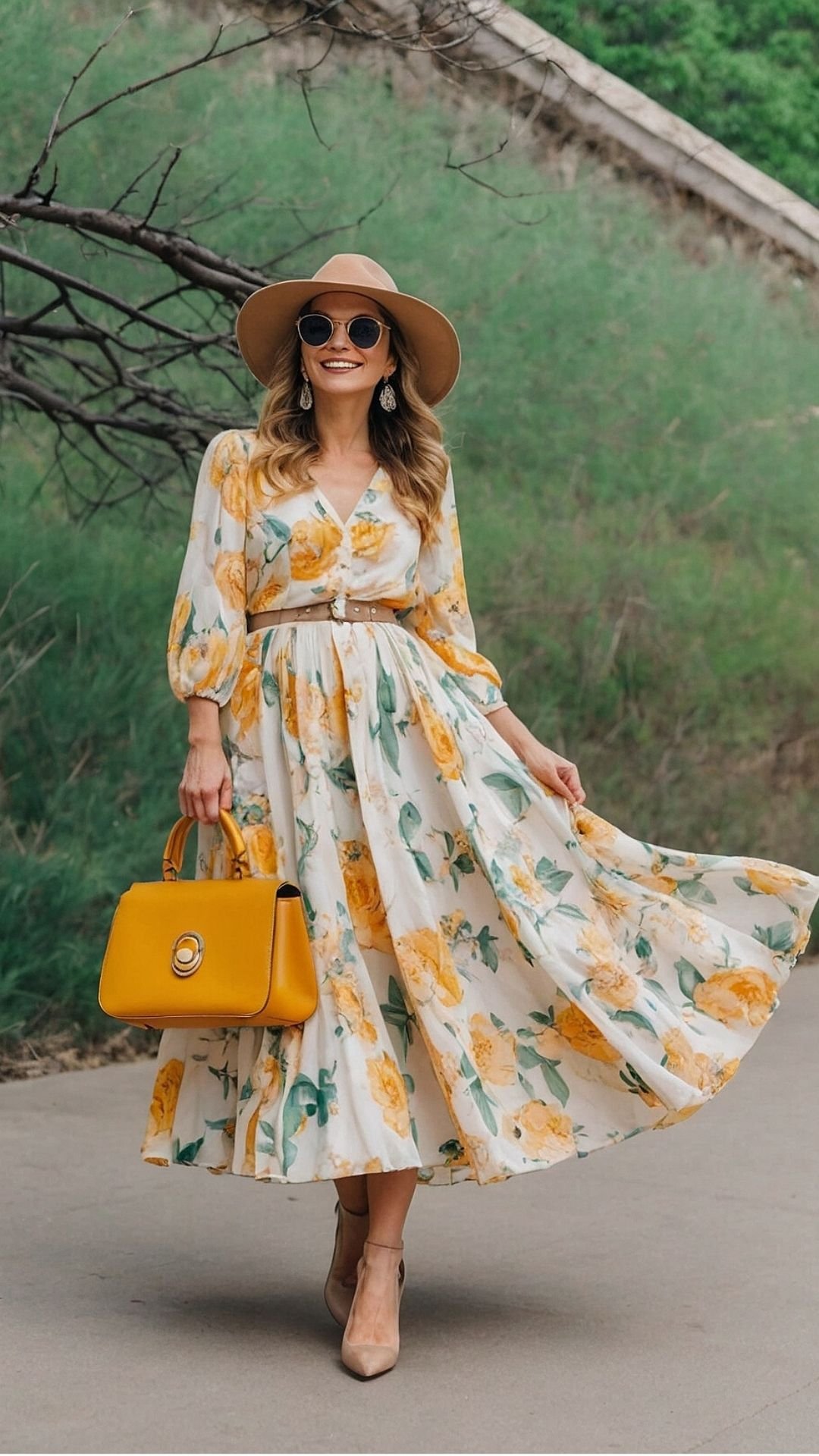 Sunny Days Ahead: Vibrant Yellow Floral Dress & Accessories