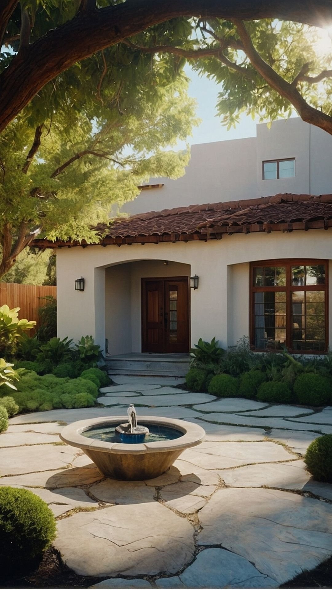 Tranquil Courtyard with Central Fountain – Timeless Mediterranean Charm
