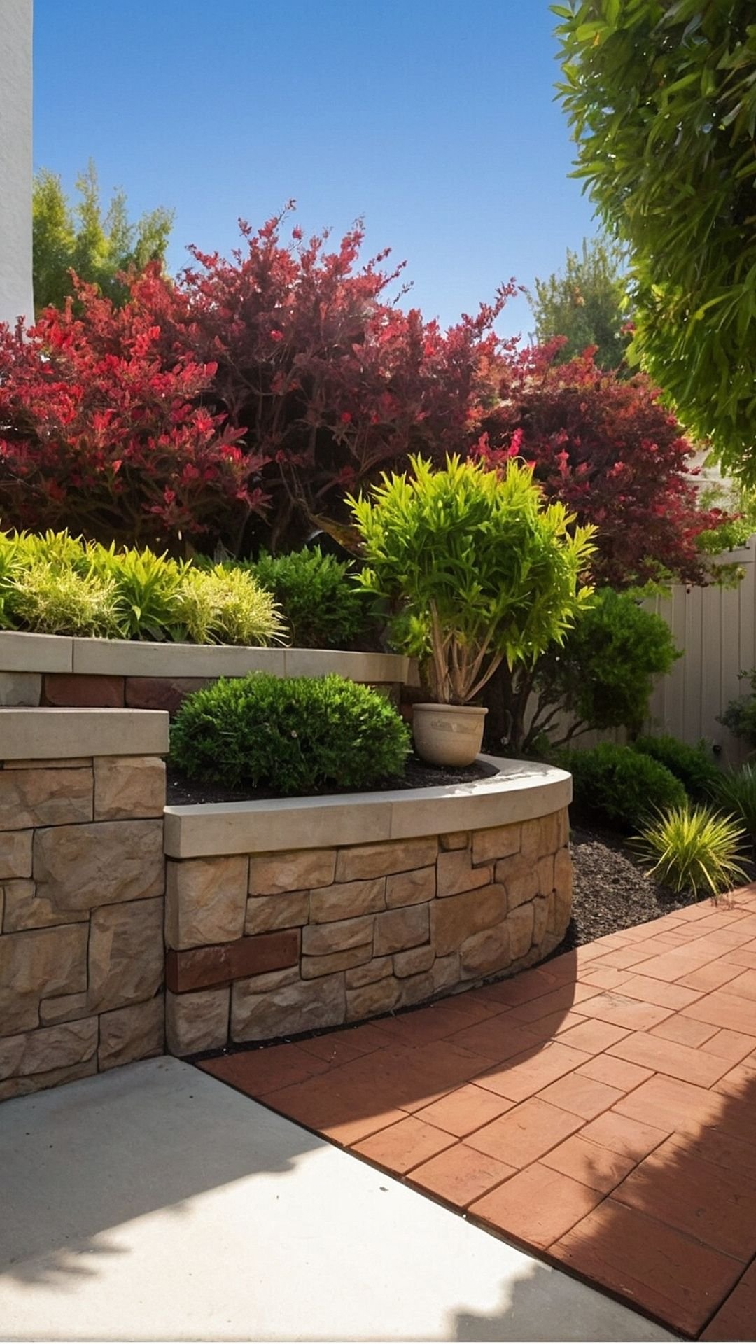 Tiered Garden Beds – Richly Colored Plants and Stone Accents