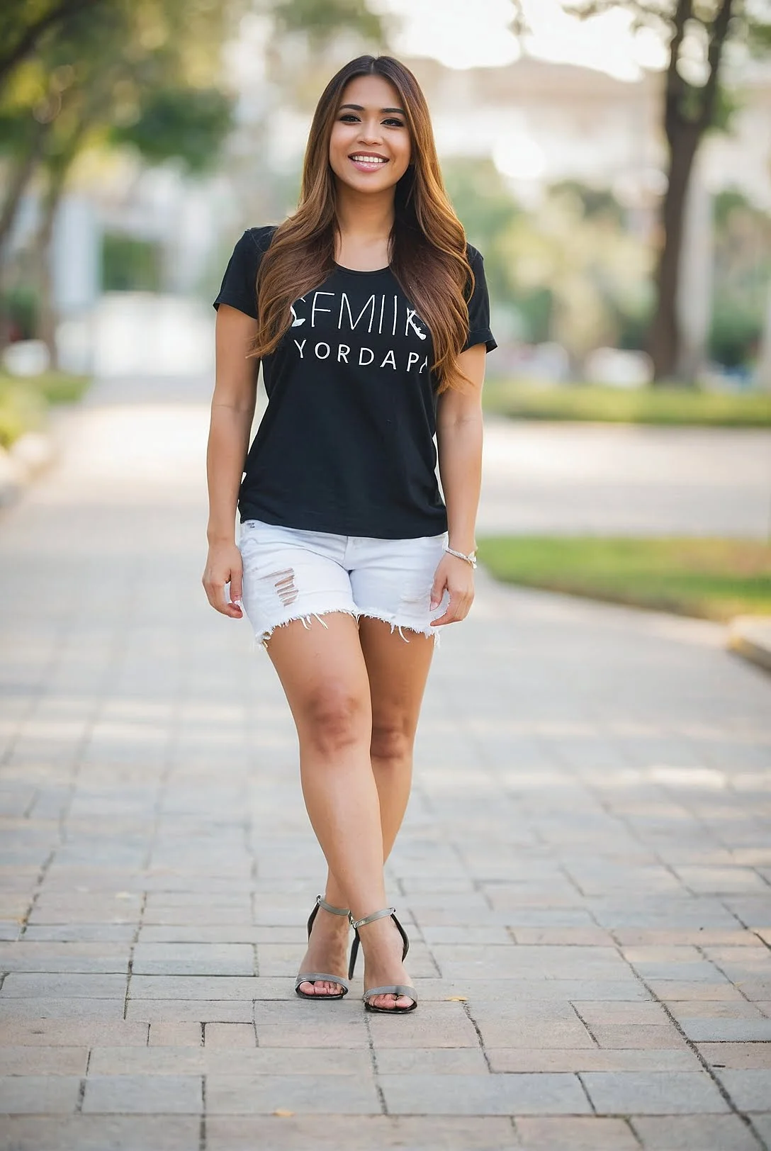 Casual Chic Graphic Tee & White Denim Shorts