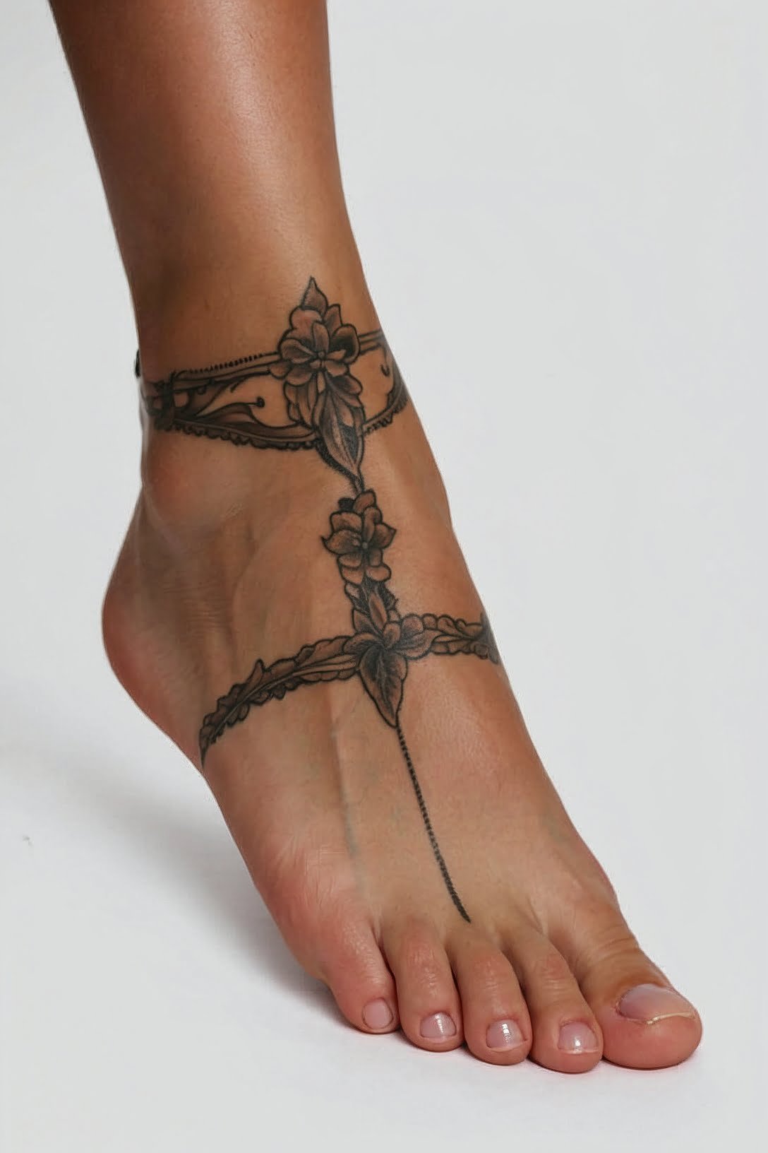 Vintage Floral Anklet Tattoo
