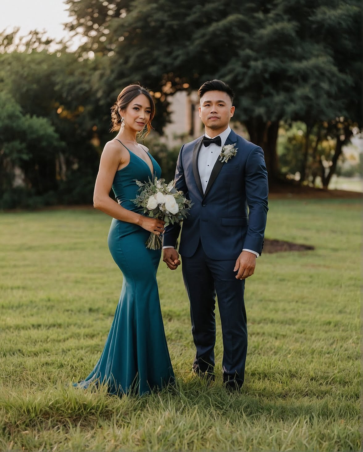 Teal Twilight: Evening Elegance for Couples