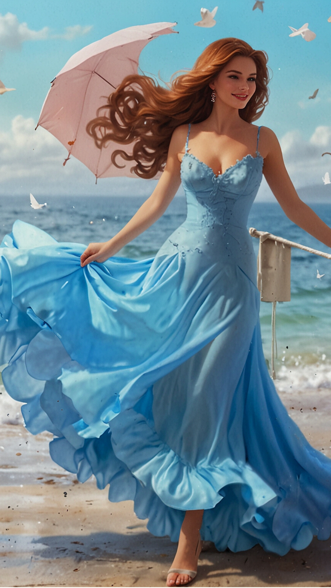 Azure Grace - Windswept Elegance by the Sea