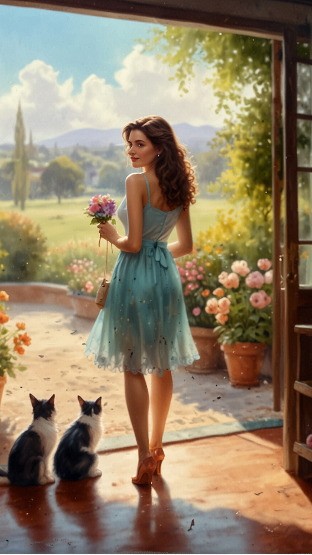 Countryside Charm - Floral Whispers and Feline Friends