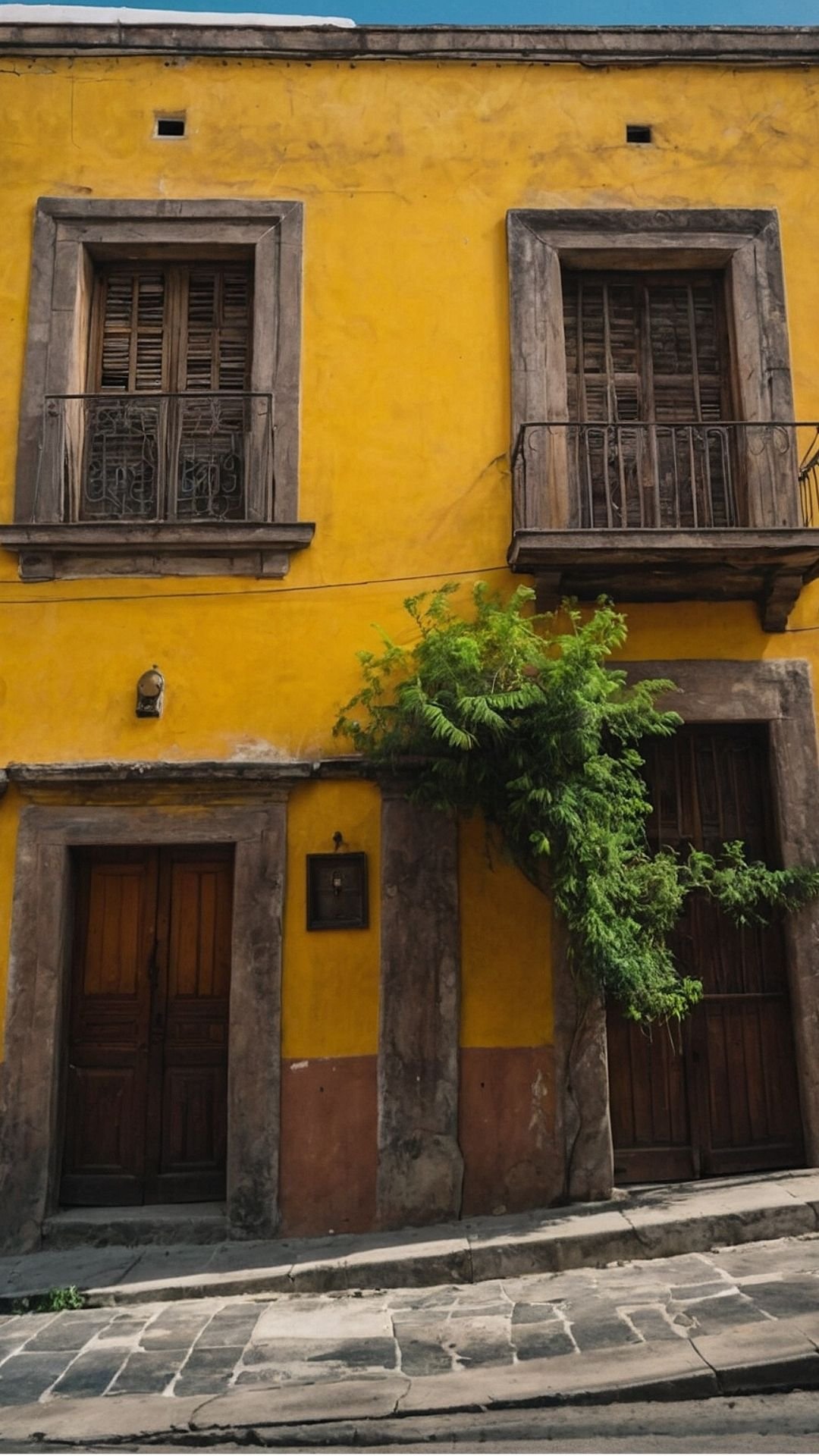 Mustard Majesty: A Vintage Mexican Facade