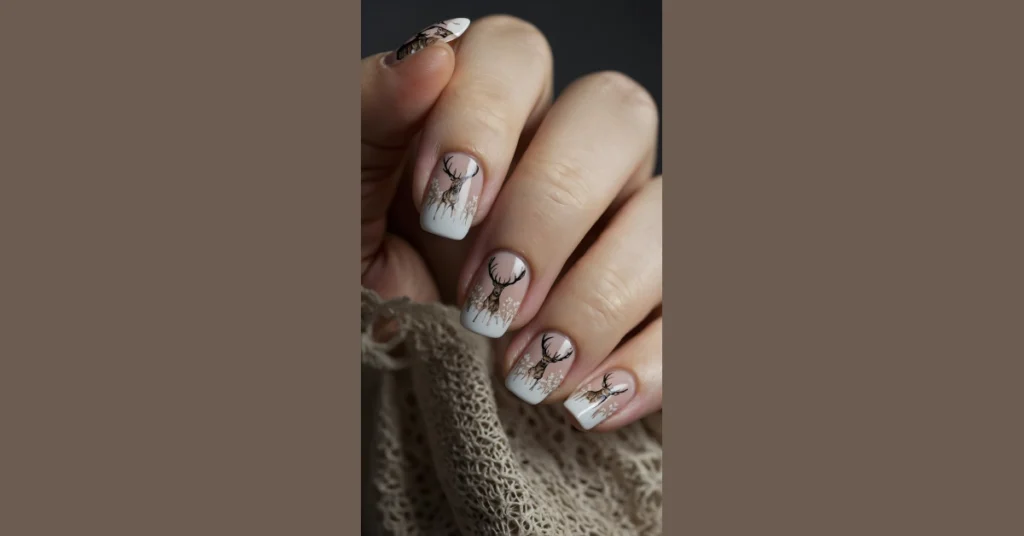 Elegant Deer Print Nail Art for the Holidays 31 13 31